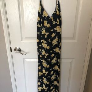F21 floral black and yellow rose maxi dress - S